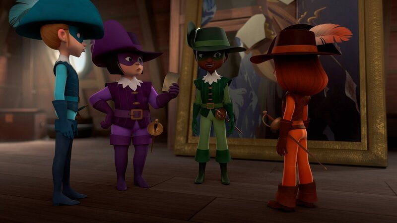 Die Entschlüsselung der Schatzkarte wird nicht einfach. Die Musketiere beraten sich, wie sie am besten vorgehen sollen. – Bild: ZDF/​Method Animation/​Palomar/​ZDF Studios