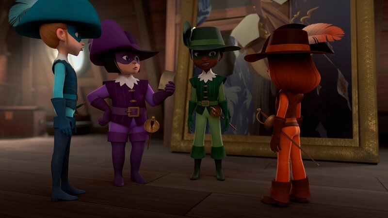 Die Entschlüsselung der Schatzkarte wird nicht einfach. Die Musketiere beraten sich, wie sie am besten vorgehen sollen. – Bild: ZDF/​Method Animation/​Palomar/​ZDF Studios