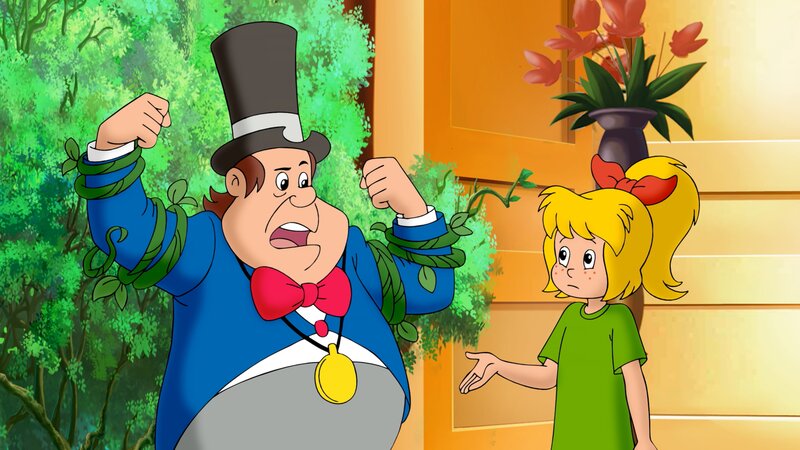 Der Bürgermeister ist gefesselt und verzweifelt. Bibi ist ratlos, sie kennt keinen Gegen-Hexspruch. – Bild: ZDF und Kiddinx Studios