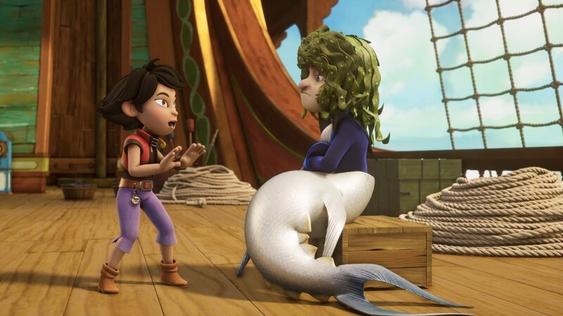 Zoe (l.) will Käpt’n Flint (r.) bei einem ganz besonderen Vorhaben unterstützen. – Bild: ZDF und Method Animation – Mediawan kids & family