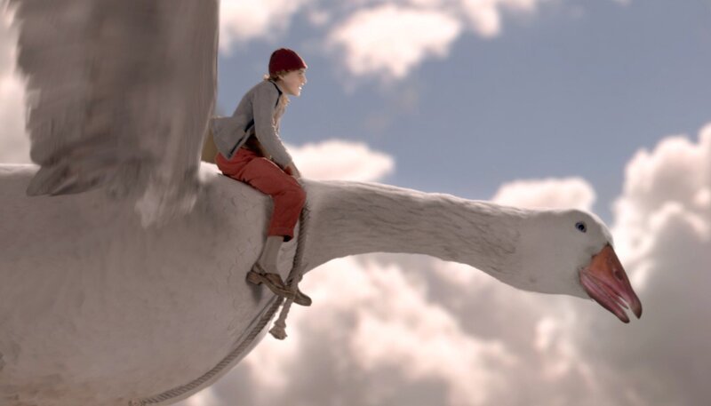 Nils (Justus Kammerer) auf der Gans Martin. – Bild: NDR/​Bremedia Produktion GmbH