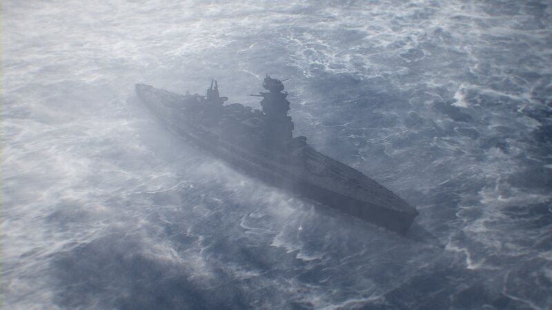 Japanese battleship, Nagato, drifts across still waters near Bikini Atoll in mid-1946. – Bild: National Geographic