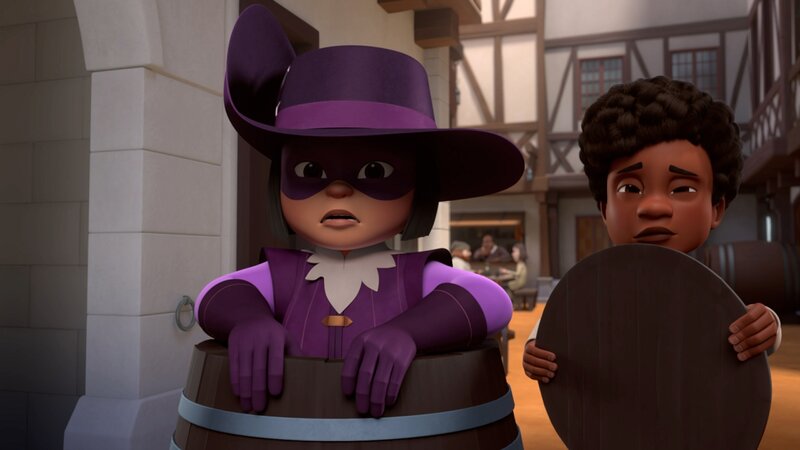 Alex (rechts) hilft Porthos (links), das geheimnisvolle Medaillon doch noch zum König zu bringen. – Bild: ZDF/​Method Animation/​Palomar/​ZDF Studios