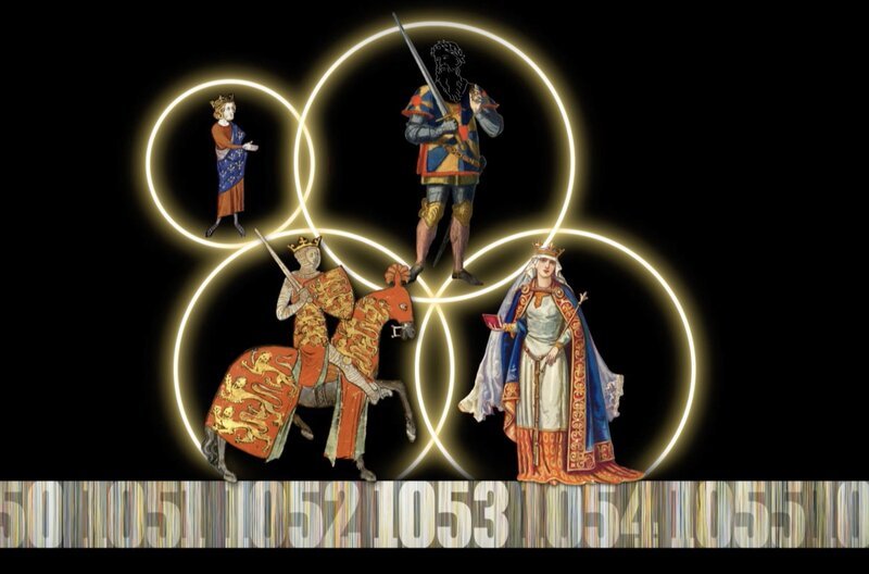 1053 heiratet Wilhelm I. (unten li.) Mathilde (unten re.), die Tochter von Balduin V. von Flandern (oben re.). Mit dieser Allianz gewinnt er einen einflussreichen Verbündeten – Balduin ist Vormund des französischen Königs Philipp I. (oben li.). – Bild: Les Films d’Ici