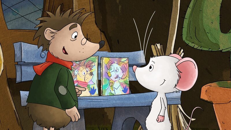 Rupi und Tilda rätseln: Wer hat die schönen Bildern von ihnen gemalt? – Bild: KiKA/​Mideu Films
