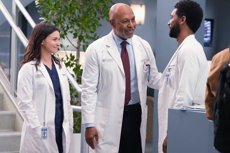 Grey’s Anatomy Staffel 19 Folge 18 Caterina Scorsone als Dr. Amelia Shepherd, James Pickens Jr. als Dr. Richard Webber, Anthony Hill als Dr. Winston Ndugu – Bild: SRF2