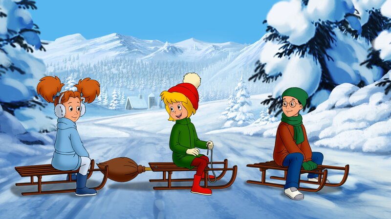 Bibi schlägt ihren Freunden ein Rodeln der Extraklasse vor. – Bild: ZDF und Kiddinx-Berlin