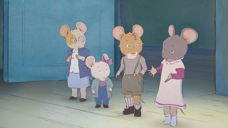 lusine (li.), Margotine (2.v.li.) und Mandarine (3.v.li.) um Hilfe. – Bild: ZDF/​OLIVARI/​MELUSINE PRODUCTIONS/​SO-NORD/​RTBF