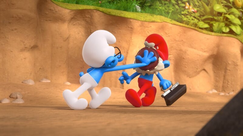 Papa Schlumpf einen Streich zu spielen, ist für Schlaubi allerdings die härteste Prüfung. – Bild: KiKA/​Peyo Productions, Dupuis Édition & Audiovisuell