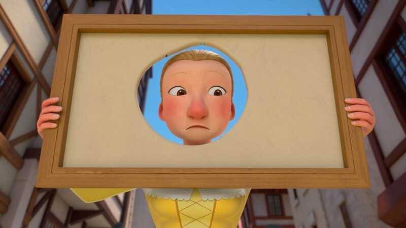 Irgendjemand hat ein Loch in das Gemälde geschnitten. Wie kann Constance den Schaden nur beheben? – Bild: ZDF/​Method Animation/​Palomar/​ZDF Studios