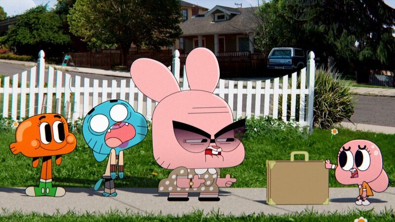 v.li.: Darwin, Gumball, Granny Jojo, Anais – Bild: Warner Bros. Discovery, Inc. or its subsidiaries and affiliates