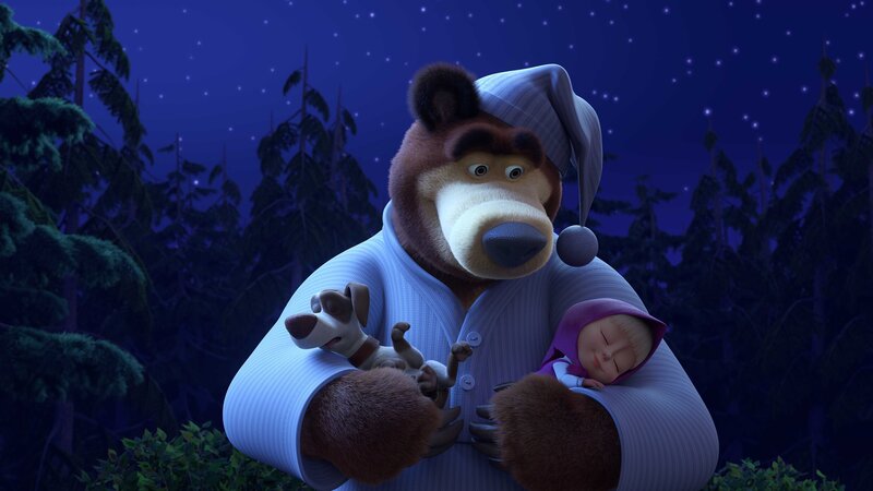 Der Bär bringt Mascha und den Hund nach Hause. – Bild: KiKA/​Animaccord Animation Studio