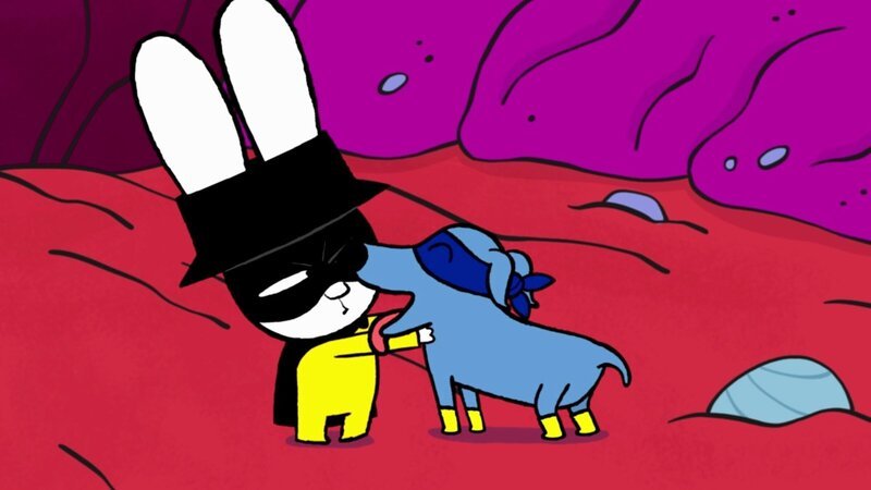 Super-Elvis (rechts) eilt seinem geliebten Herrchen Captain Hase (links) bei einer neuen Mission zur Hilfe. – Bild: ZDF und GO-N Productions