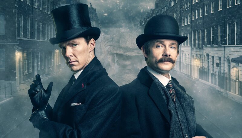 Ein Special der BBC-Reihe „Sherlock“ führen Sherlock Holmes (Benedict Cumberbatch, li.) und Dr. Watson (Martin Freeman) in das Jahr 1895. – Bild: ZDF/​ARD Degeto/​BBC/​Hartswood Films