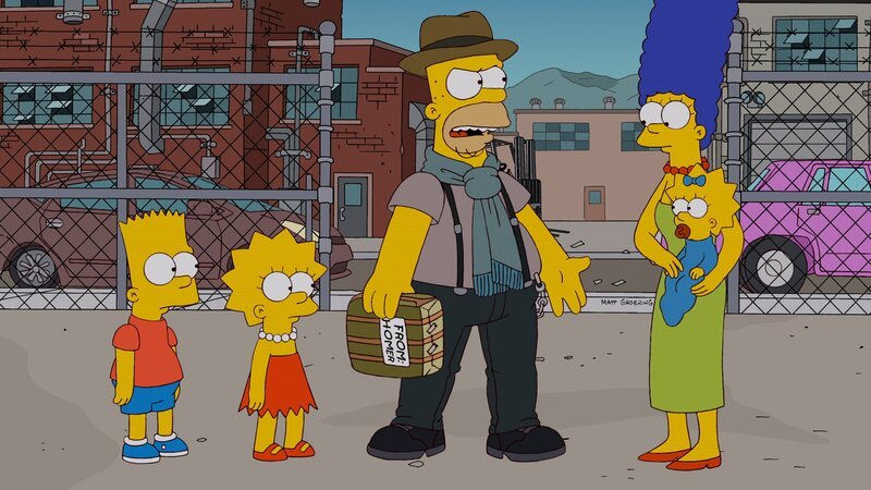 „Die Simpsons“, „Coole Aussichten.“ Homer freundet sich mit Terence, einem Donut-Händler an. Dieser ist ein absoluter Trendsetter. Homer, der sich für alt und uncool hält, wäre gerne genauso cool wie Terence. Er kann seinen neuen Freund dazu überreden kann, mit seiner Familie nach Springfield zu ziehen. Dank Terence Einfluss, verwandelt sich bald die ganze Stadt. – Bild: ProSieben