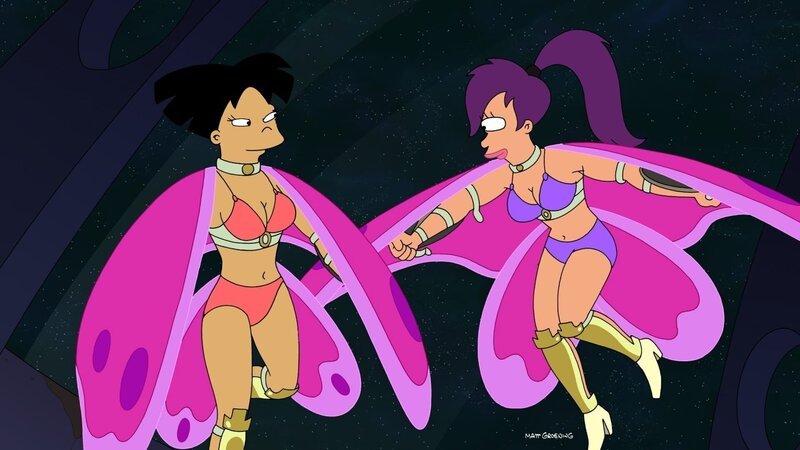 Leela (r.) und Amy (l.) sind richtig dicke Freundinnen. Allerdings glaubt ihnen die Planet-Express-Crew nicht und verlangt einen Beweis … – Bild: Twentieth Century Fox Film Corporation. All rights reserved. Lizenzbild frei
