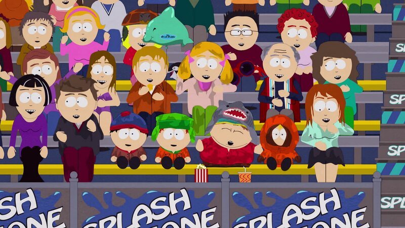 Vorne: Stan (3.v.l.), Kyle (m.), Eric (3.v.r.), Kenny (2.v.r.) – Bild: Comedy Central