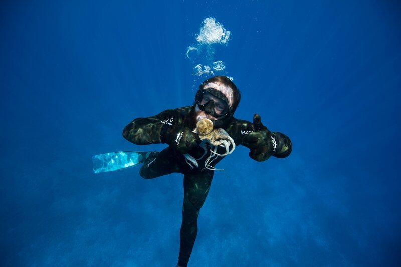 Eric holding an octopus underwater. – Bild: Discovery Communications, Inc.
