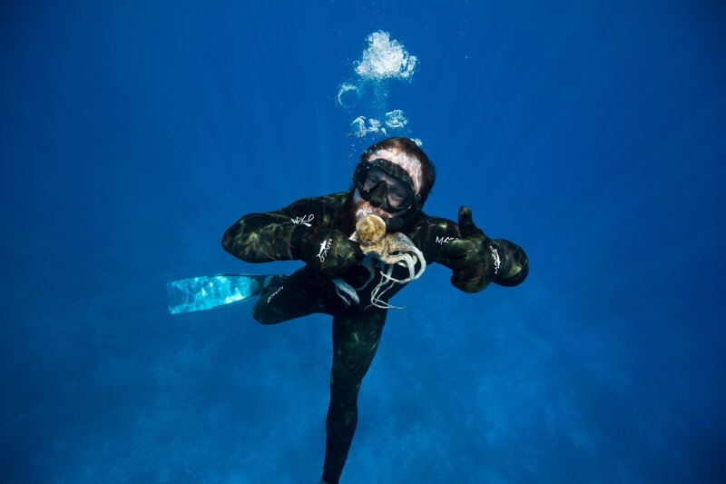 Eric holding an octopus underwater. – Bild: Discovery Communications, Inc.