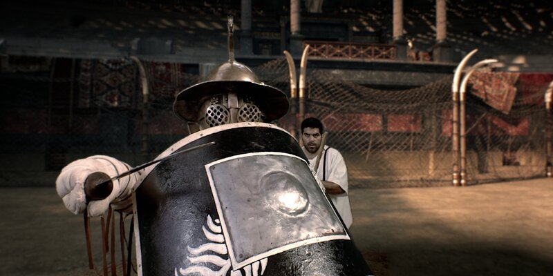 Der Begriff Gladiator kommt von Schwertkämpfer und leitet sich von gladius ab, dem römischen Armeeschwert. Der Kampf war kein wildes Gemetzel, sondern ein von einem Regelwerk bestimmter Kampf, bei dem für ein regelkonformes Gefecht gesorgt wurde. – Bild: ZDF/​FaberCourtial/​Zierhut