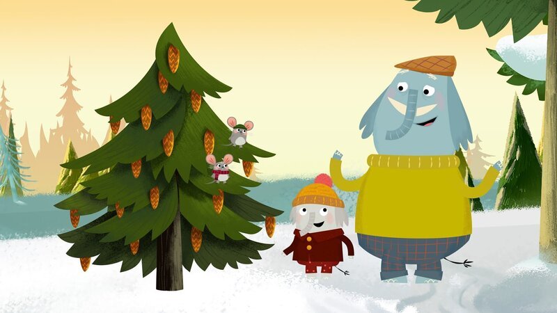 Die beiden Musifanten Opa Günter und Enkelkind Charlie begeben sich im tief verschneiten Wald auf die Suche nach dem perfekten Tannenbaum. – Bild: rbb/​ahoifilm