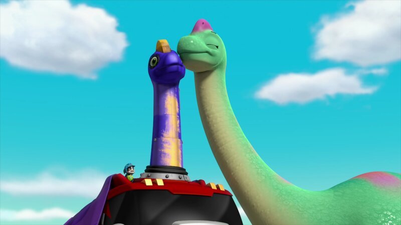 L-R: Rex, Brachiosaurus – Bild: Nickelodéon Junior