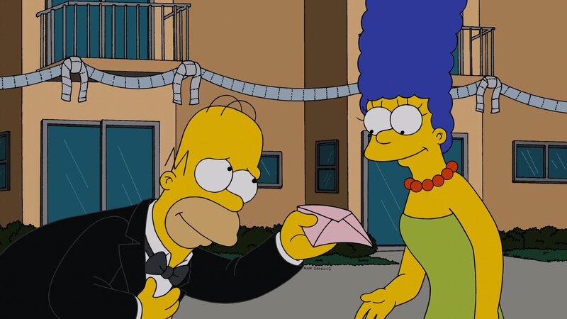 Nachdem Homer (l.) von Marge (r.) vor die Tür gesetzt wurde, versucht er alles, um sie zurückzugewinnen. Doch wie wird Marge darauf reagieren? – Bild: Twentieth Century Fox Film Corporation