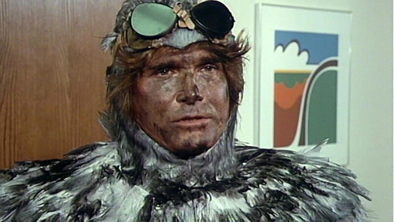 Gelähmte Schwingen: Jonathan (Michael Landon) versucht als Vogelmann, die Menschen zur Vernunft zu bringen – Bild: Bibel TV