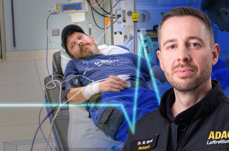 Dr. Michael Bovet vor Michael, der eine schwere Handverletzung hat. (Bildmontage, Keyvisual) – Bild: SWR