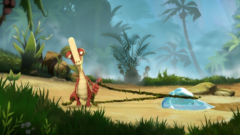 Als Rocky mit seinem Eisblock im heißen Dinosaurierland ankommt, ist dieser schon wieder fast geschmolzen.. – Bild: SUPER RTL Als Rocky mit seinem Eisblock im heißen Dinosaurierland ankommt, ist dieser schon wieder fast geschmolzen.. – Bild: SUPER RTL