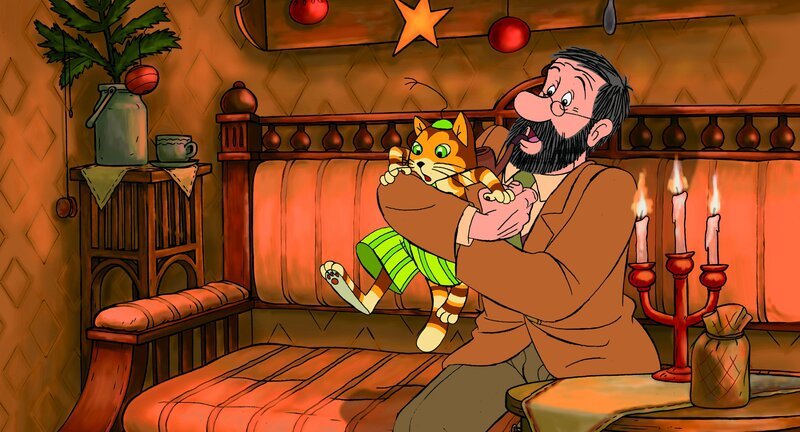 Findus will dem Weihnachtsmann entgegen laufen, aber Pettersson hält ihn zurück – Bild: ZDF und Anders Sörensen