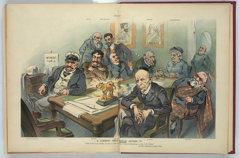 Die USA vor 120 Jahren: ein Paradies für Millionäre und Milliardäre wie J. P. Morgan (li.), John D. Rockefeller (vo.) und Andrew Carnegie (re.) – Bild: Library of Congress
