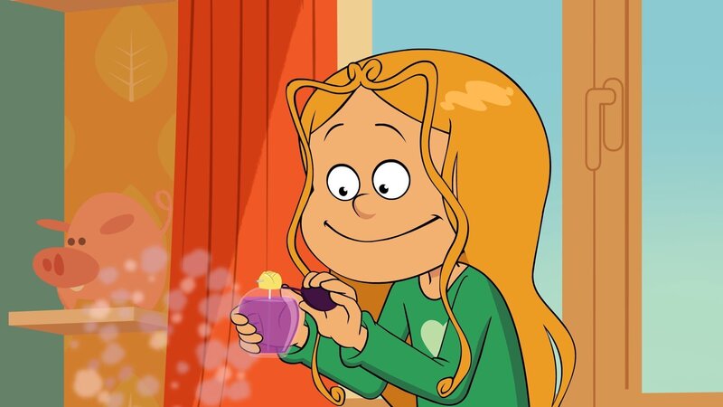 Marine versprüht ein Lila Parfüm, das nur sie mag. – Bild: NDR/​BAMBOO PRODUCTION – SAMKA PRODUCTIONS