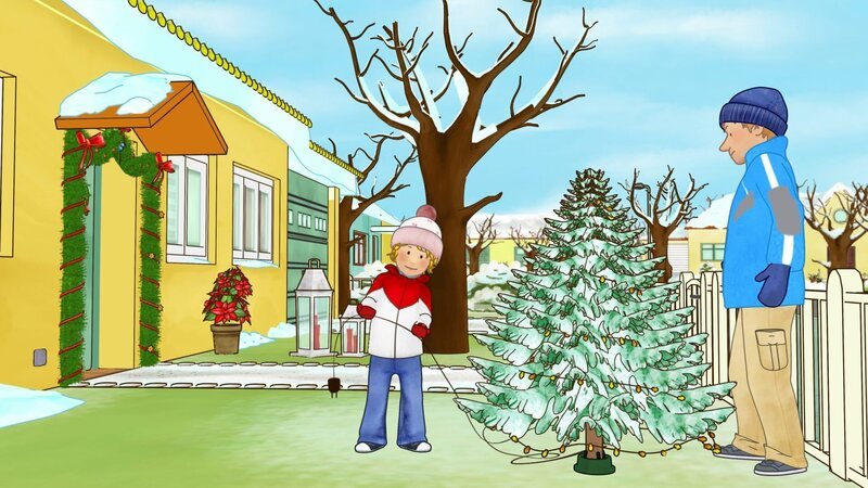 Conni und Papa lassen die Tanne im Garten leuchten. – Bild: ZDF/​Henning Windelband/​Youngfilms GmbH