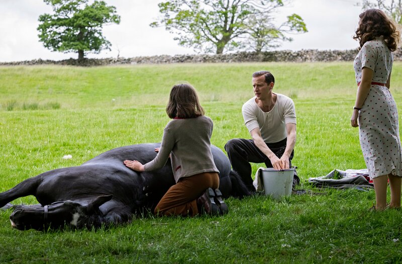 L-R: Candy (real name Aramis), Jenny Alderson (Imogen Clawson), James Herriot (Nicholas Ralph), Helen Alderson (Rachel Shenton) – Bild: WDR/​Playground Television Ltd & all3media international