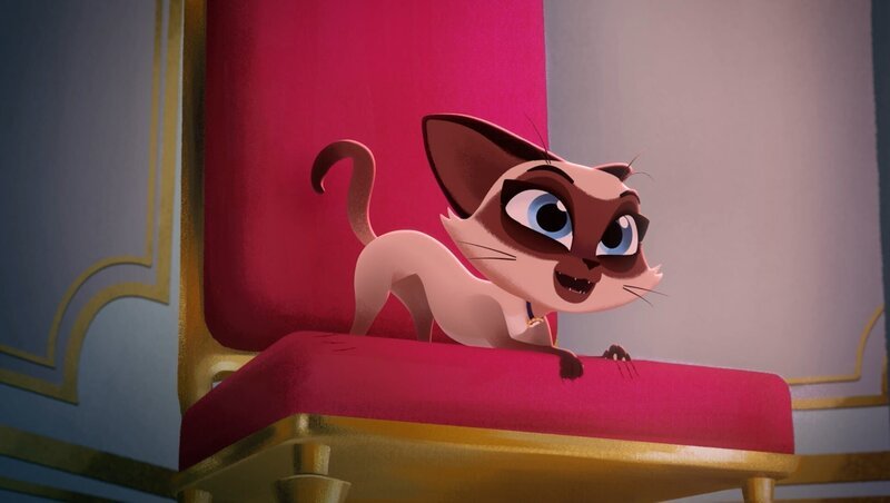 Ariane, die Katze, wetzt sich ihre Krallen an den edlen Polstern des Schlosses. – Bild: SWR/​Ellipse Anime Productions/​Belvision/​Dargaud Media/​RTBF