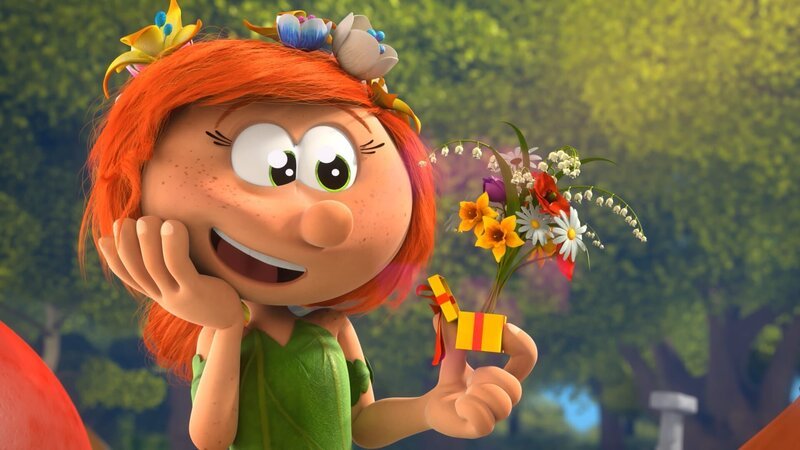 Blättchen ist im Dorf aufgetaucht und will die Schlümpfe kennenlernen. – Bild: KiKA/​Peyo Productions, Dupuis Édition & Audiovisuell