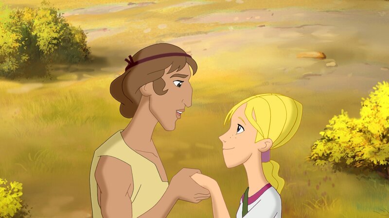 Cora ist ganz verlegen! C.T. hat sie direkt vor Josef, einem äußerst hübschen jungen Mann, erscheinen lassen. – Bild: KI.KA/​Cross Media/​Beta