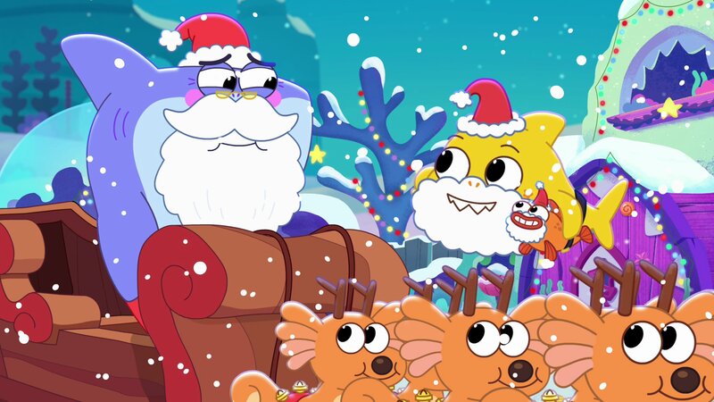 Oben, l-r: Santa Jaws, Baby Shark, William – Bild: Nickelodéon Junior