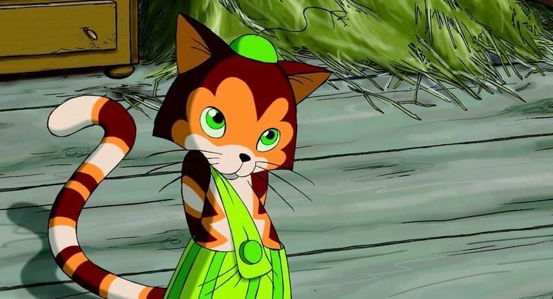 Findus freut sich über die Hose und die Kappe, die Pettersson ihm angefertigt hat. – Bild: KiKA