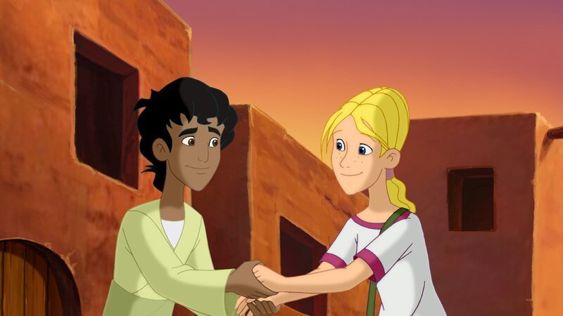 Cora und Habib freuen sich, dass sie die Bibelgeschichte gerettet haben. – Bild: KI.KA/​Cross Media/​Beta/​Trickcompany 2010
