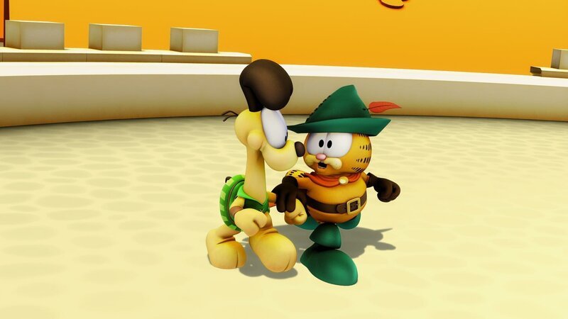 Natürlich kommen in dem von Garfield erfundenen Märchen ein wahnsinnig gutaussehender, billanter Kater und ein selten dämlicher Hund vor. – Bild: HR/​DARGAUD MEDIA