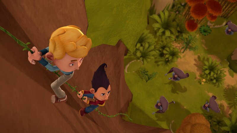 Jack und Tashi müssen vor den Affen fliehen. – Bild: KiKA/​Flying Bark Productions Pty Ltd.