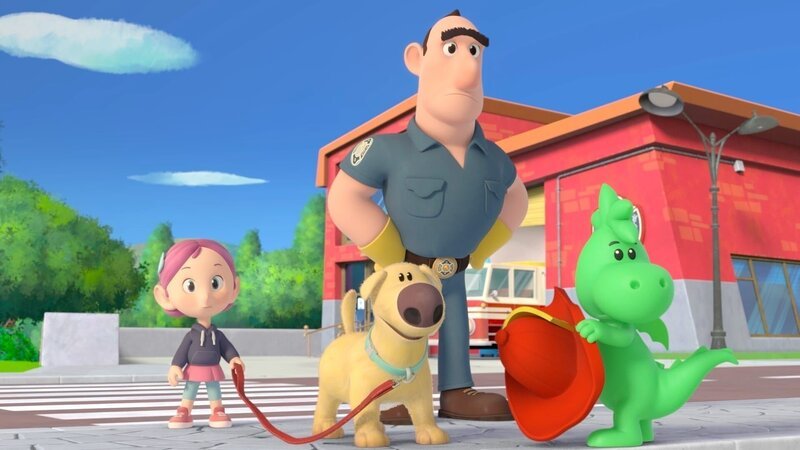 Einen Roboter in Drachenstadt bekommen Stella, David, Grisu und Dinki selten zu sehen. – Bild: ZDF/​2023 MONDO TV Group/​Pagot/​Calidra/​T2T/​ZDFS