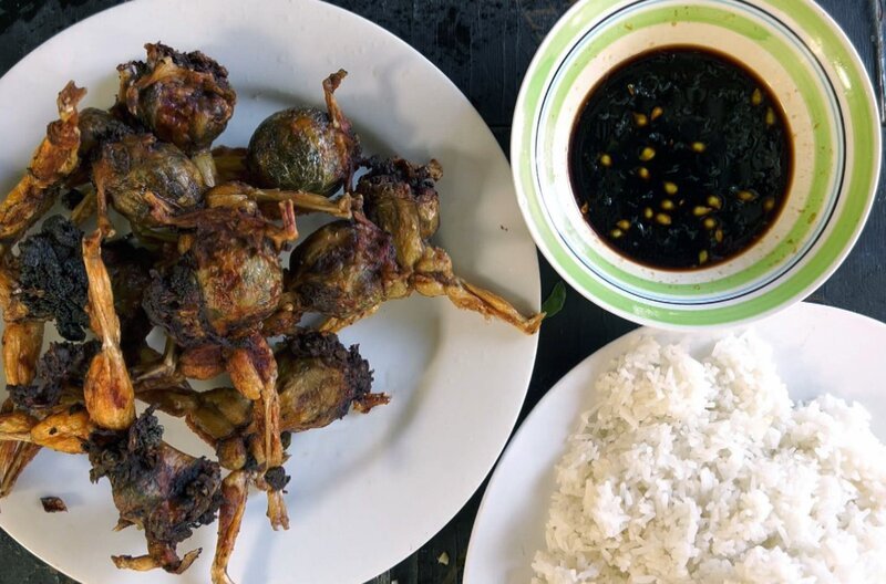 Für das Gericht Betute Tagak verwendet Lando Frösche, die er von einem benachbarten Feld gefangen hat. – Bild: Elephant Doc