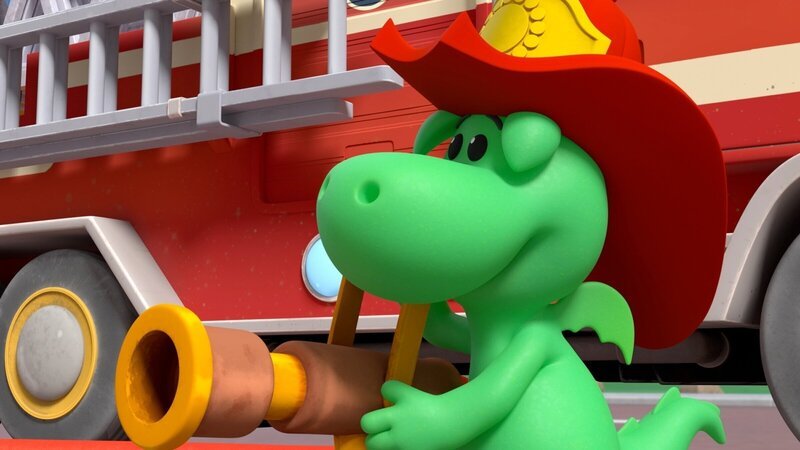 Beim Übungstag darf Grisu zeigen, was er als Feuerwehrmann drauf hat. – Bild: MONDO TV Group, Pagot, Calidra, T2T, ZDFS