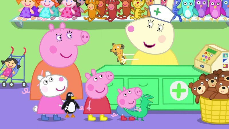 v.li.: Suzy Sheep, Mummy Pig, Peppa Pig, George Pig, Miss Rabbit – Bild: Paramount