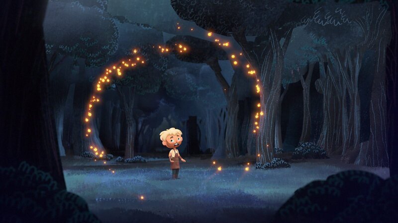 Schmied Beno verirrt sich eines Nachts im Wald und wird von den Irrlichtern gerettet. – Bild: rbb/​MDR/​NDR/​BlauePampelmuse