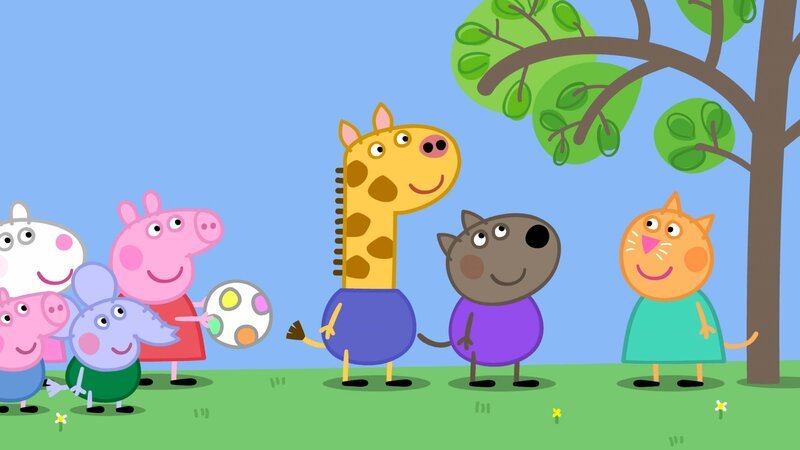 L-R: George Pig, Suzy Sheep, Edmond Elephant, Peppa Pig, Gerald Giraffe, Danny Dog, Candy Cat – Bild: Paramount