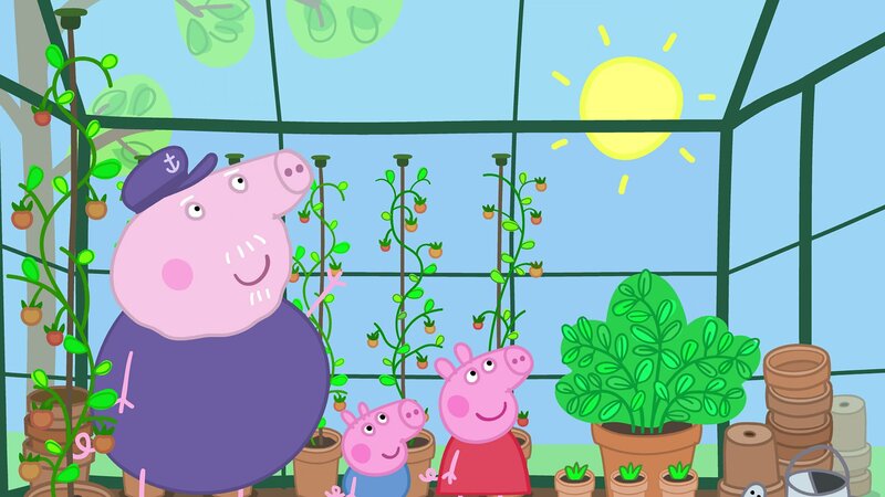 L-R: Grandpa Pig, George Pig, Peppa Pig – Bild: Paramount
